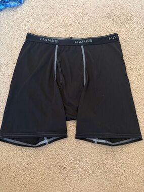 Hanes Black Men’s Performance Boxer Briefs with Gray Stitching